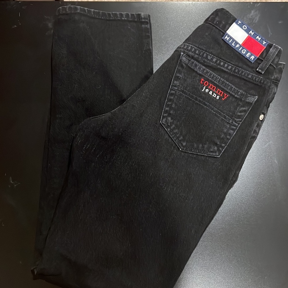 VINTAGE Tommy Jeans Black 100% cotton jeans Size3/30 - Picture 1 of 7